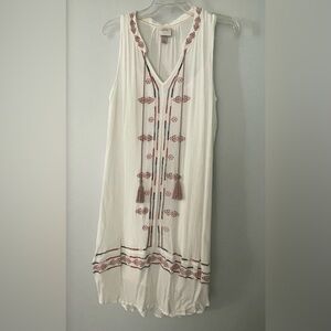Knox Rose Ivory Sleeveless Embroidered Gauze Dress with Dusty Rose Accents